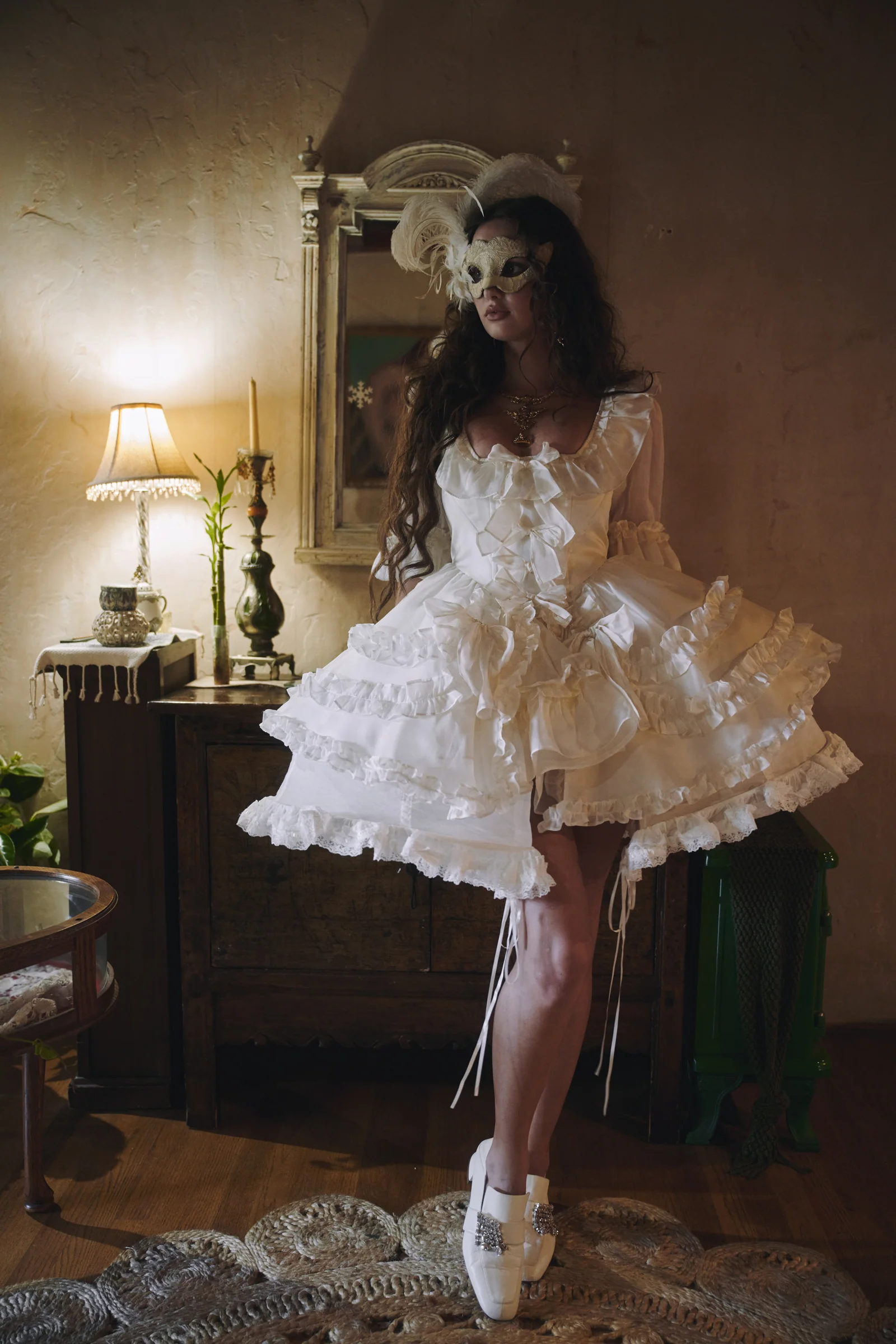 The Ivory Silk Satin Antoinette Mini Dress - Image 11